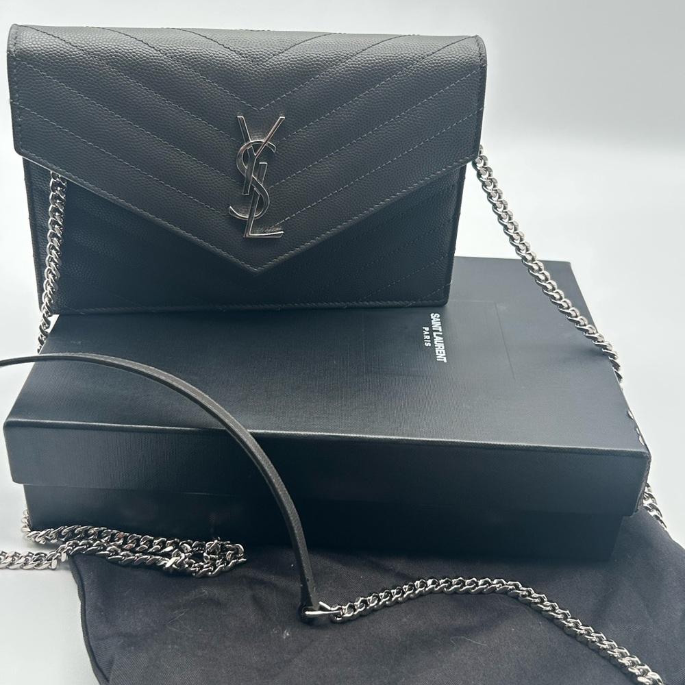 Saint Laurent WOC in Gray Matelassé Leather | Silver Hardware | Full Set